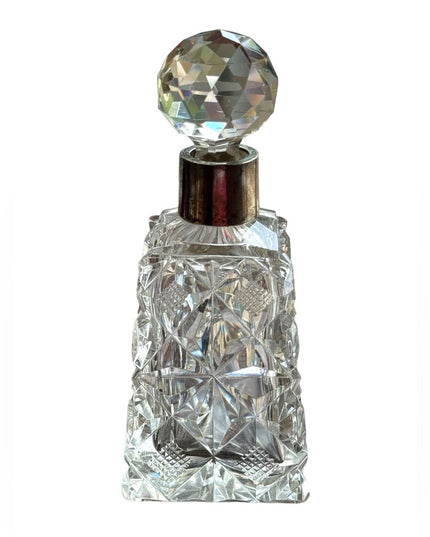 Art Deco Antique Czech cut crystal heavy sterling & glass faceted perfume bottle
