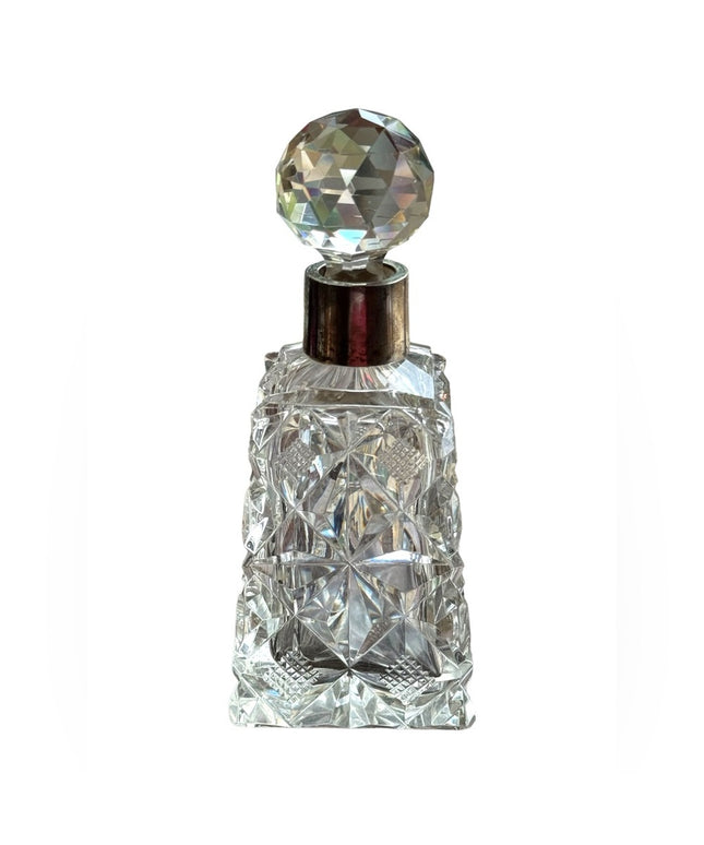 Art Deco Antique Czech cut crystal heavy sterling & glass faceted perfume bottle