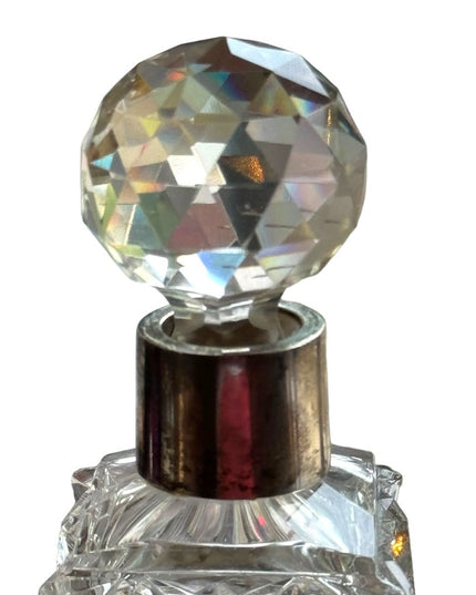 Art Deco Antique Czech cut crystal heavy sterling & glass faceted perfume bottle