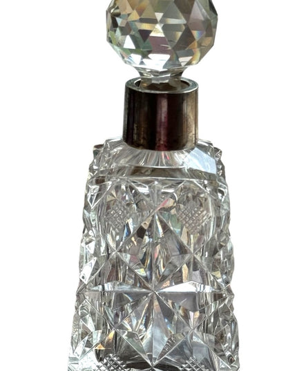 Art Deco Antique Czech cut crystal heavy sterling & glass faceted perfume bottle