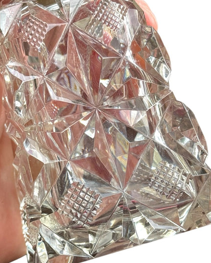 Art Deco Antique Czech cut crystal heavy sterling & glass faceted perfume bottle