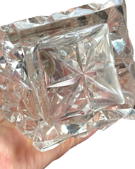Art Deco Antique Czech cut crystal heavy sterling & glass faceted perfume bottle