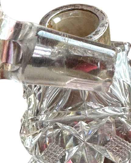 Art Deco Antique Czech cut crystal heavy sterling & glass faceted perfume bottle