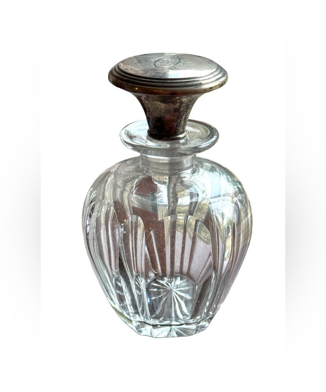 RARE Art Deco Victorian Antique sterling silver glass crystal perfume bottle