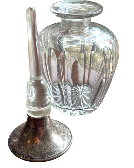 RARE Art Deco Victorian Antique sterling silver glass crystal perfume bottle