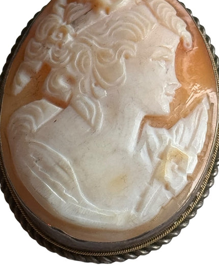 Antique Art Deco Carved shell cameo sterling silver 925 Brooch pendant