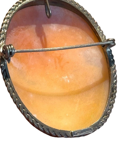Antique Art Deco Carved shell cameo sterling silver 925 Brooch pendant