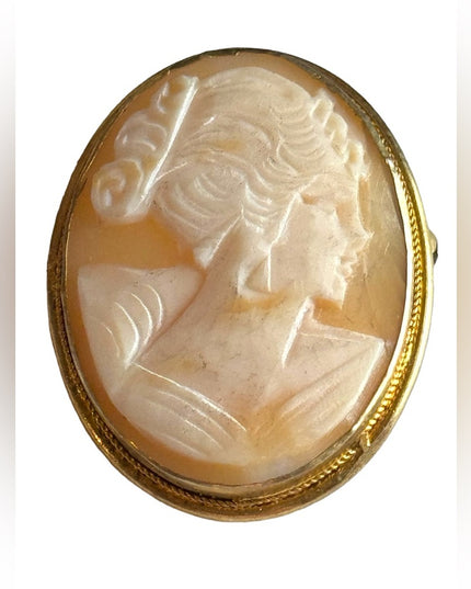 Vintage 800 silver vintage gold plate carved shell cameo brooch pendant