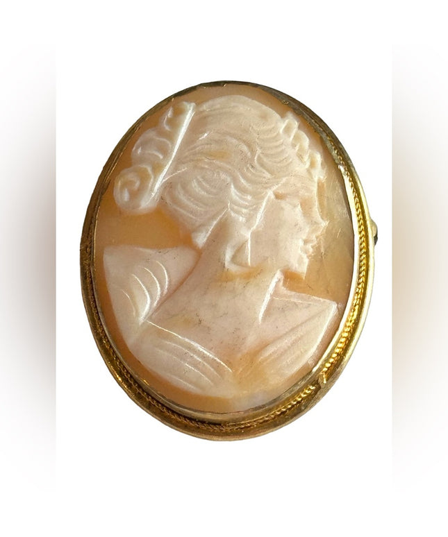 Vintage 800 silver vintage gold plate carved shell cameo brooch pendant