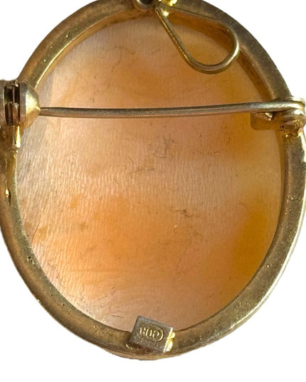 Vintage 800 silver vintage gold plate carved shell cameo brooch pendant