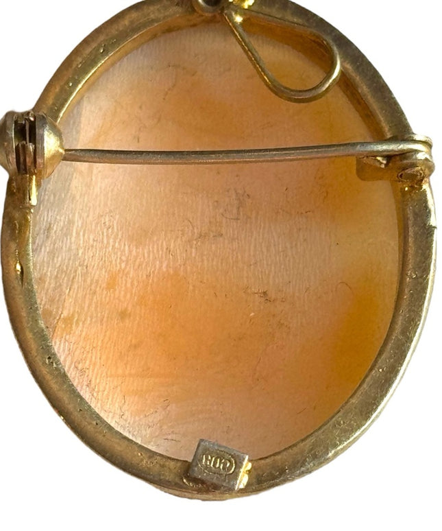 Vintage 800 silver vintage gold plate carved shell cameo brooch pendant
