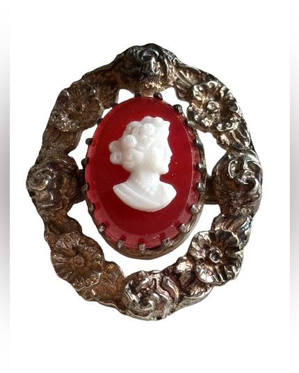 Vintage sterling silver CZECH glass silouette cameo brooch 925