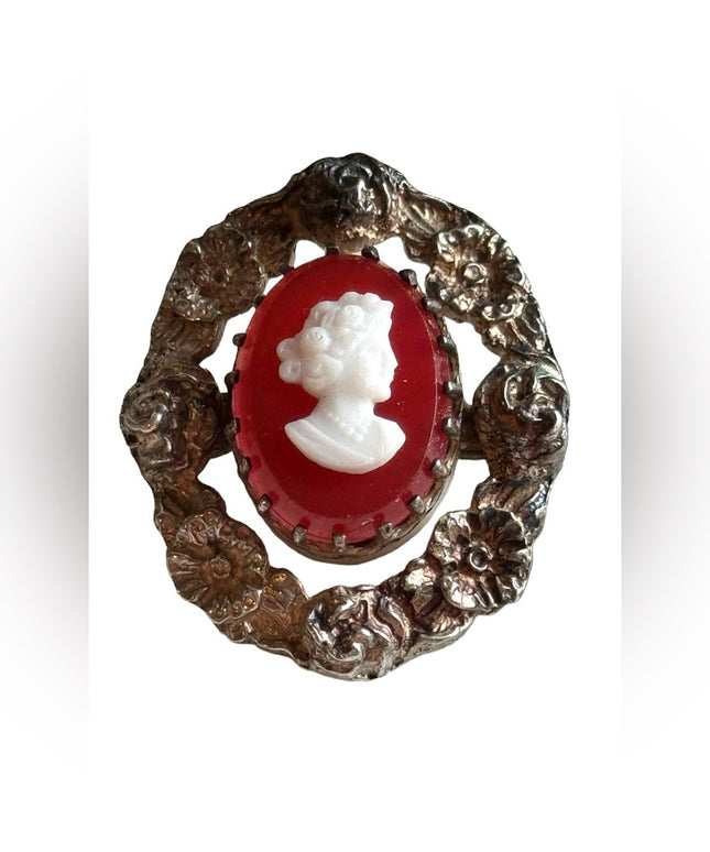 Vintage sterling silver CZECH glass silouette cameo brooch 925