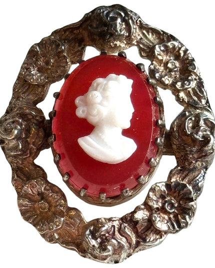 Vintage sterling silver CZECH glass silouette cameo brooch 925