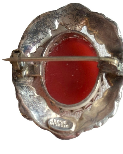 Vintage sterling silver CZECH glass silouette cameo brooch 925