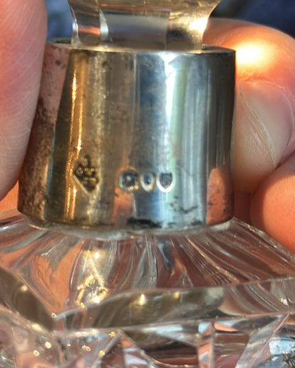 Art Deco Antique Czech cut crystal heavy sterling & glass faceted perfume bottle