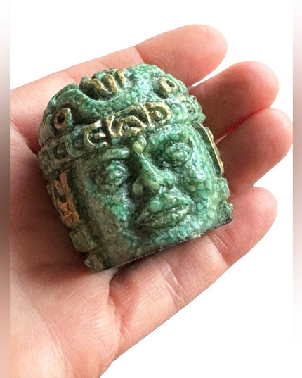 Vintage Mesoamerica Olmec Colossal Head Malachite paper weight Aztec Mayan