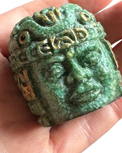 Vintage Mesoamerica Olmec Colossal Head Malachite paper weight Aztec Mayan