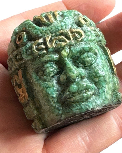 Vintage Mesoamerica Olmec Colossal Head Malachite paper weight Aztec Mayan