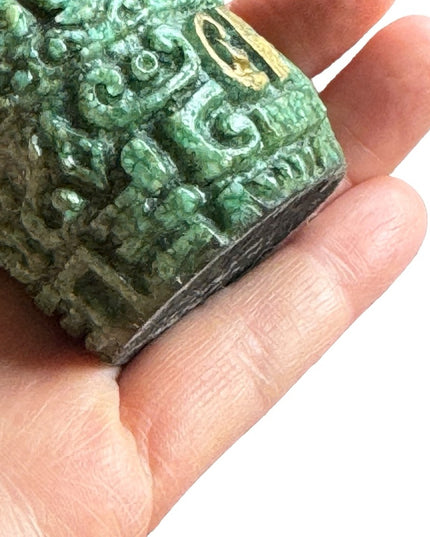 Vintage Mesoamerica Olmec Colossal Head Malachite paper weight Aztec Mayan