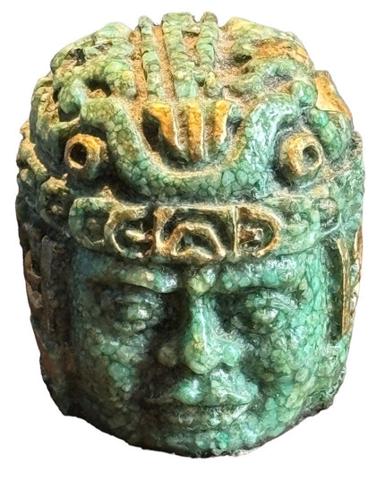 Vintage Mesoamerica Olmec Colossal Head Malachite paper weight Aztec Mayan