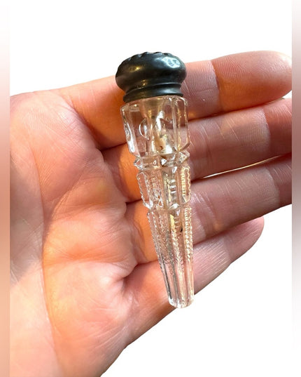 Victorian Cut Glass Perfume Vial , Sterling Silver Lid Art Deco glass antique