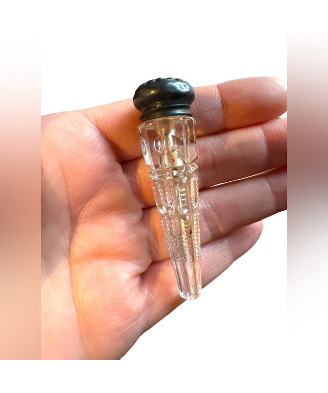 Victorian Cut Glass Perfume Vial , Sterling Silver Lid Art Deco glass antique
