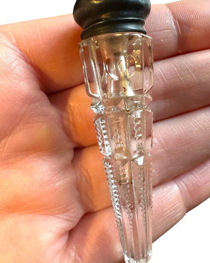 Victorian Cut Glass Perfume Vial , Sterling Silver Lid Art Deco glass antique