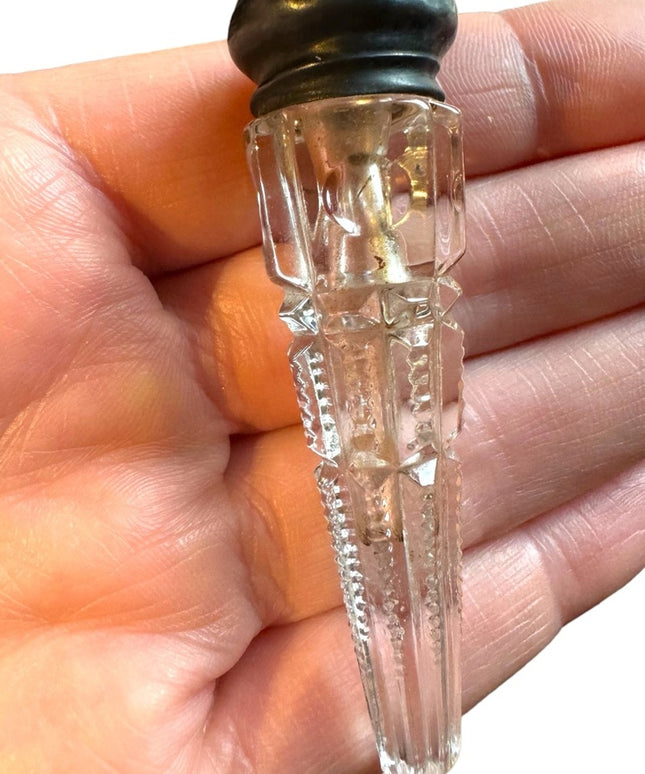 Victorian Cut Glass Perfume Vial , Sterling Silver Lid Art Deco glass antique