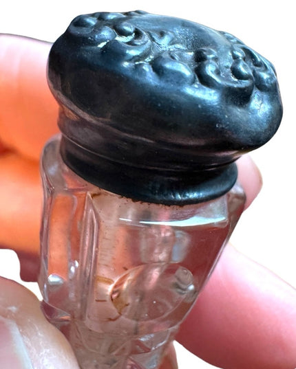 Victorian Cut Glass Perfume Vial , Sterling Silver Lid Art Deco glass antique