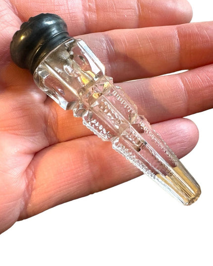 Victorian Cut Glass Perfume Vial , Sterling Silver Lid Art Deco glass antique