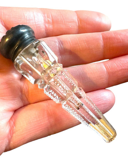 Victorian Cut Glass Perfume Vial , Sterling Silver Lid Art Deco glass antique
