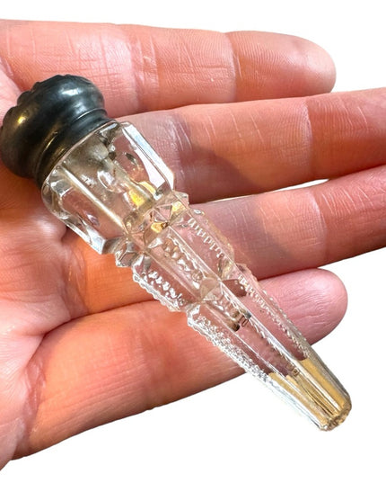 Victorian Cut Glass Perfume Vial , Sterling Silver Lid Art Deco glass antique