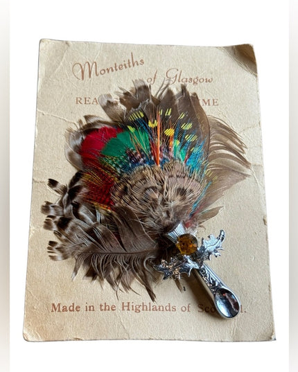 Vintage Scottish Plume brooch hat kilt pin Monteiths of Glasgow
