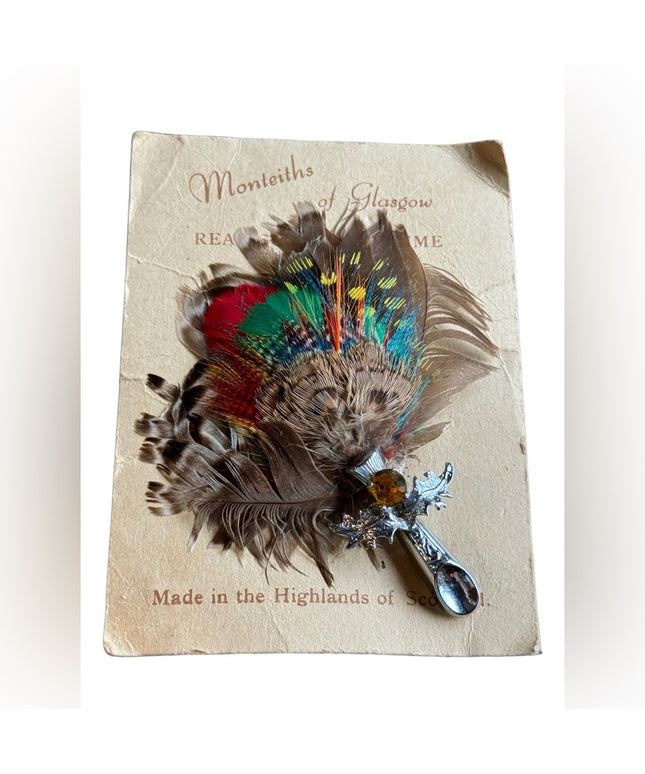 Vintage Scottish Plume brooch hat kilt pin Monteiths of Glasgow