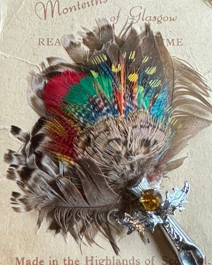 Vintage Scottish Plume brooch hat kilt pin Monteiths of Glasgow