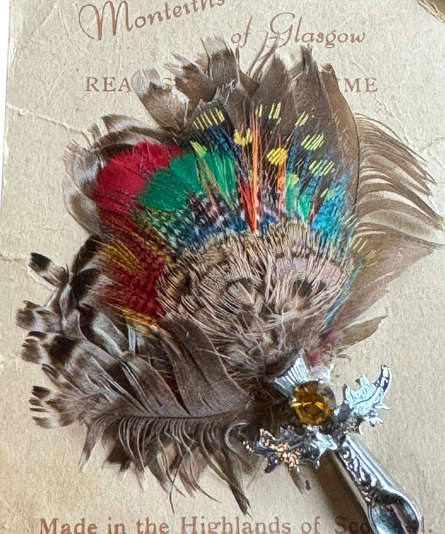 Vintage Scottish Plume brooch hat kilt pin Monteiths of Glasgow