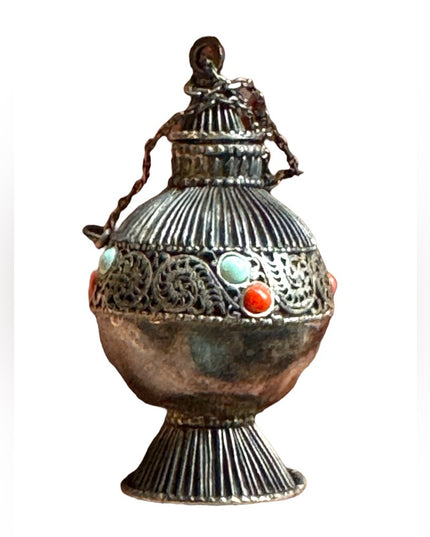 Ornate Silver Antique Vintage Perfume Attar Bottle Traditional