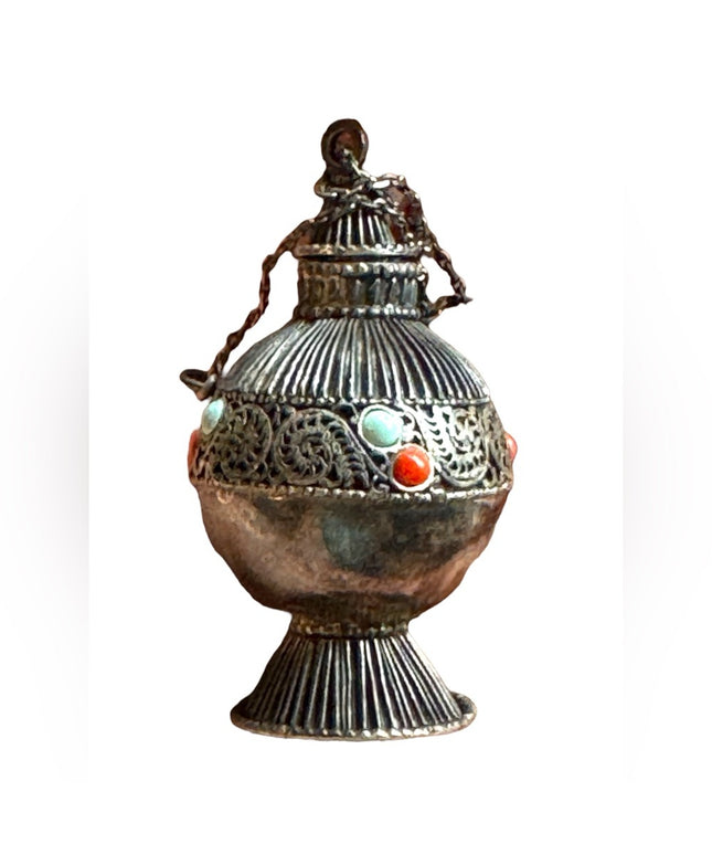 Ornate Silver Antique Vintage Perfume Attar Bottle Traditional