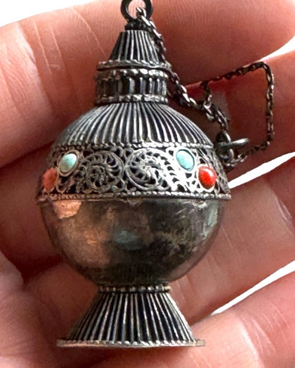 Ornate Silver Antique Vintage Perfume Attar Bottle Traditional