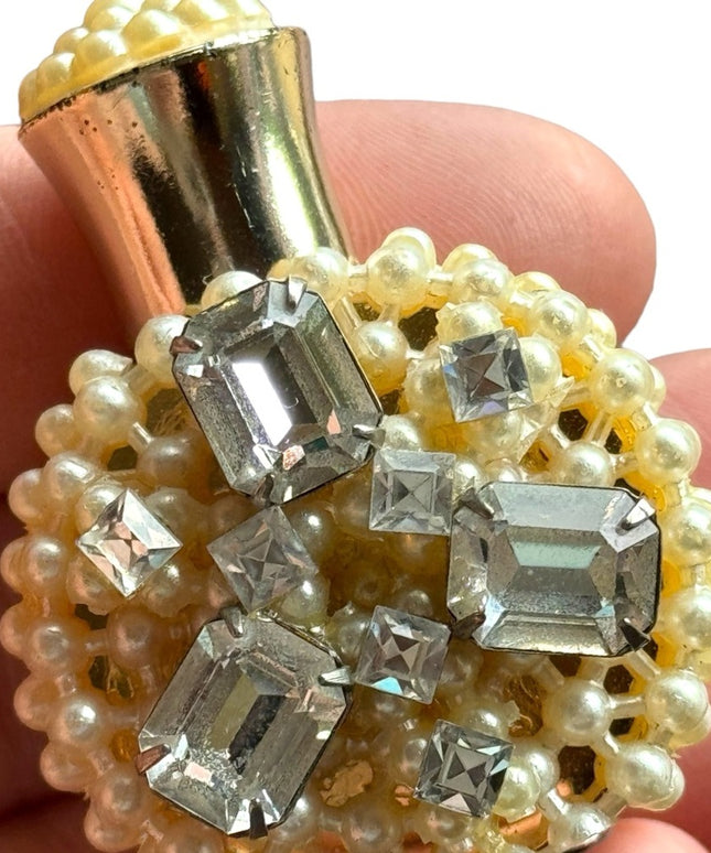 Vintage gold finish faux pearl decorated crystal handfinish perfume bottle