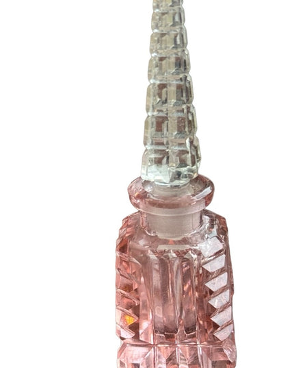 Vintage MINI Czech Cut glass pastel pink perfume bottle