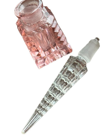 Vintage MINI Czech Cut glass pastel pink perfume bottle