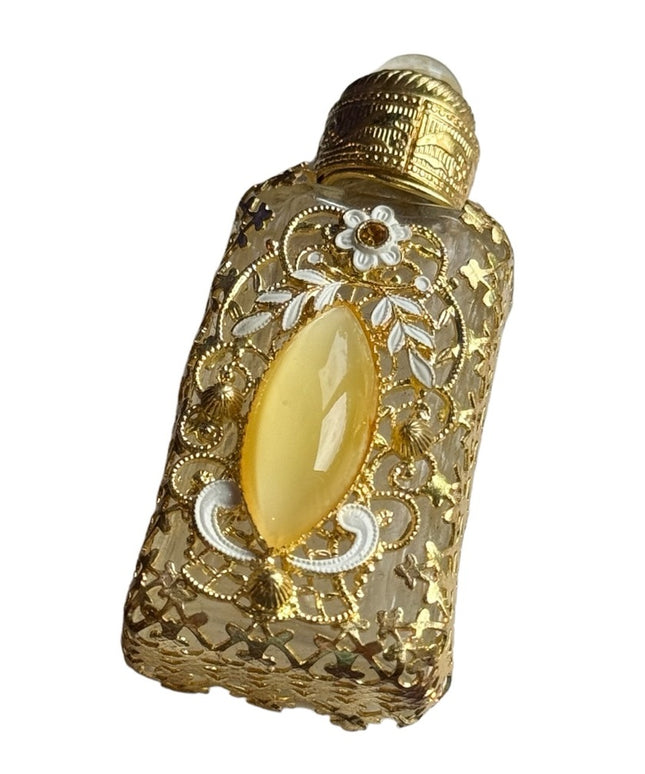 Vintage gold ornate flower decorated mini perfume bottle