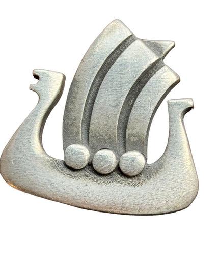 Vintage R Tennesmed Sweden Brooch Pin Viking Ship Pewter 1970s