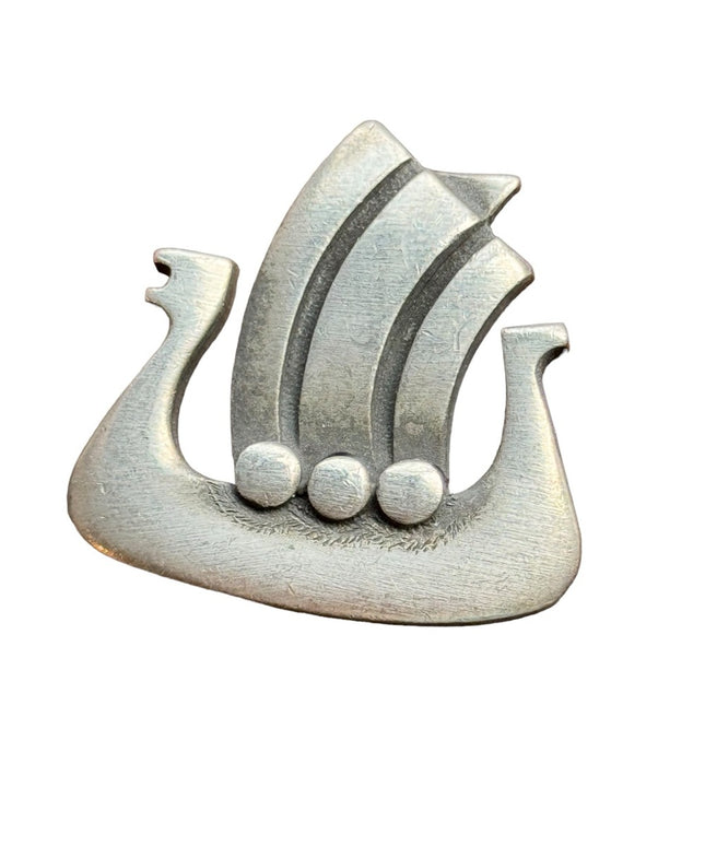 Vintage R Tennesmed Sweden Brooch Pin Viking Ship Pewter 1970s