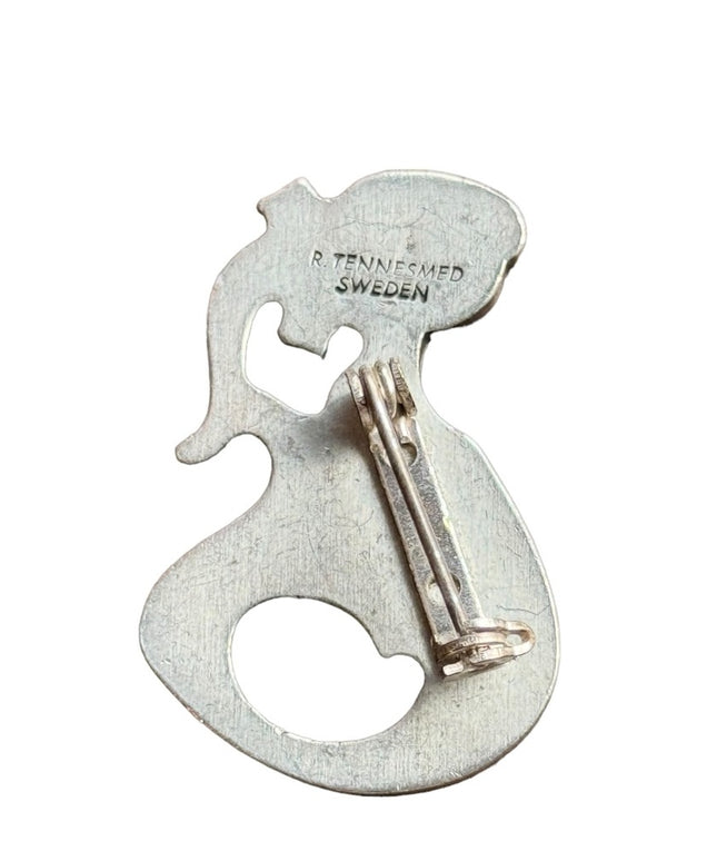 Vintage Mid century modernist Signed R Tenn Sweden Pewter Mermaid Brooch/Pin