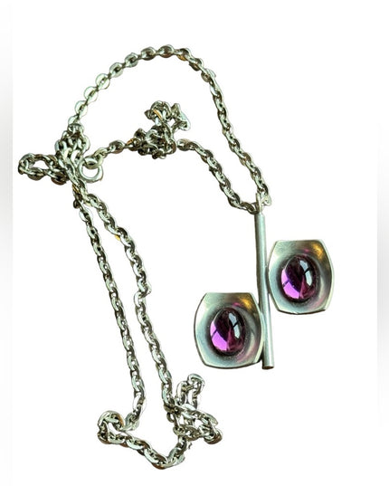 Denmark Mid Century Modern Pewter Necklace and Pendant by Jorgen Jensen