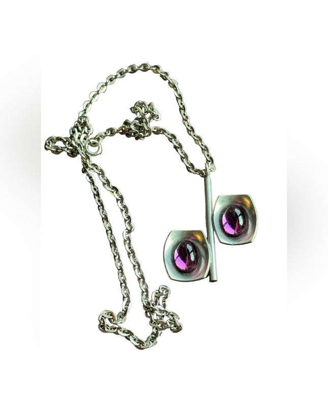 Denmark Mid Century Modern Pewter Necklace and Pendant by Jorgen Jensen