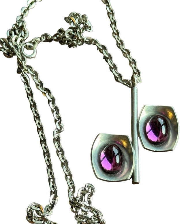 Denmark Mid Century Modern Pewter Necklace and Pendant by Jorgen Jensen